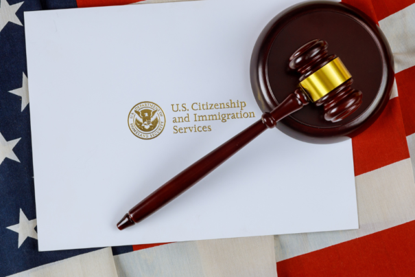 Image of the US Citizenship and Immigration Services logo, featuring an American eagle and the American flag.